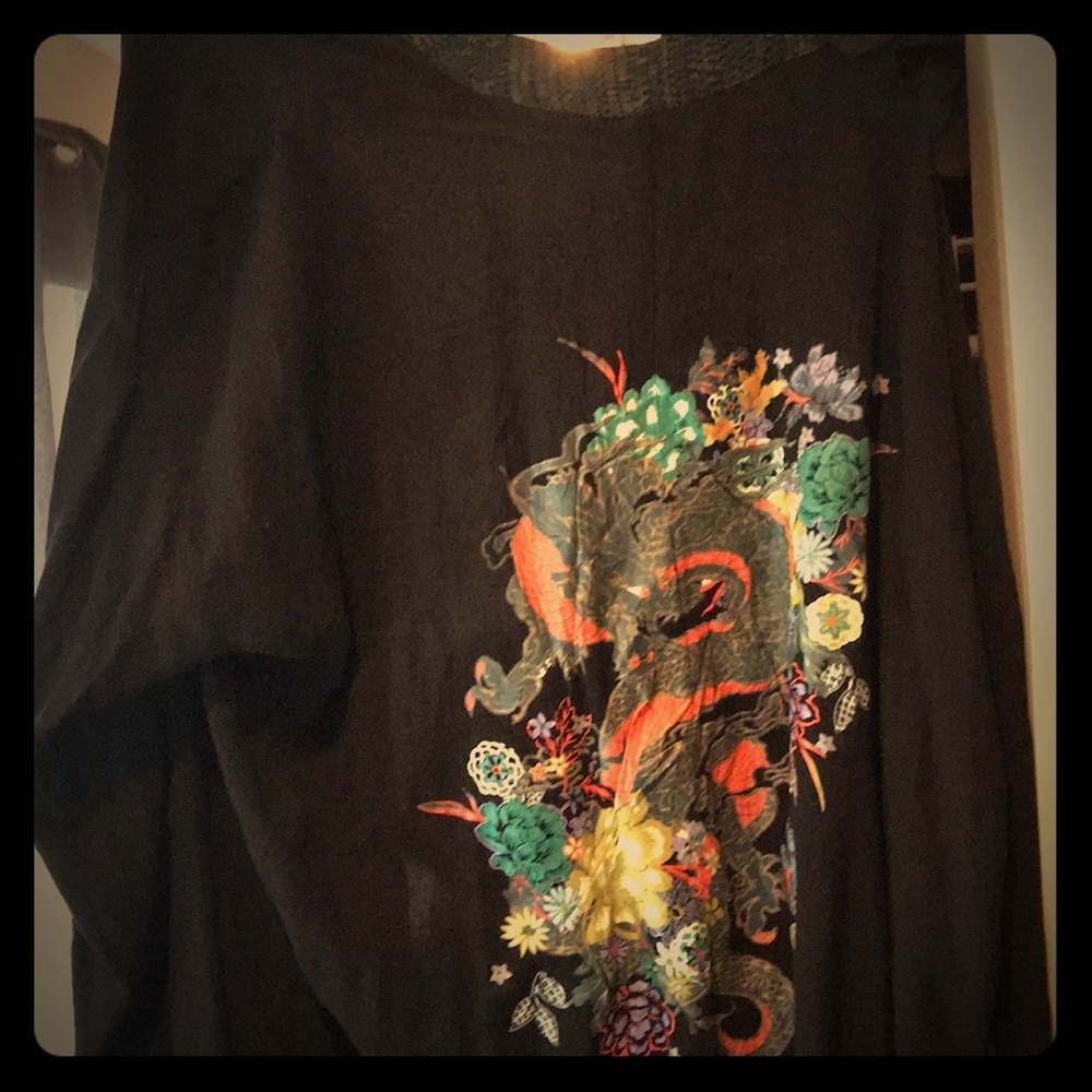 Vibrant Asian inspired kimono with dragon detail